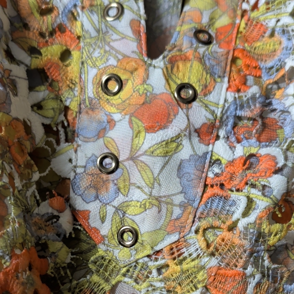 Multiples Orange and Yellow Floral V-Neck Tunic - Picture 6 of 9
